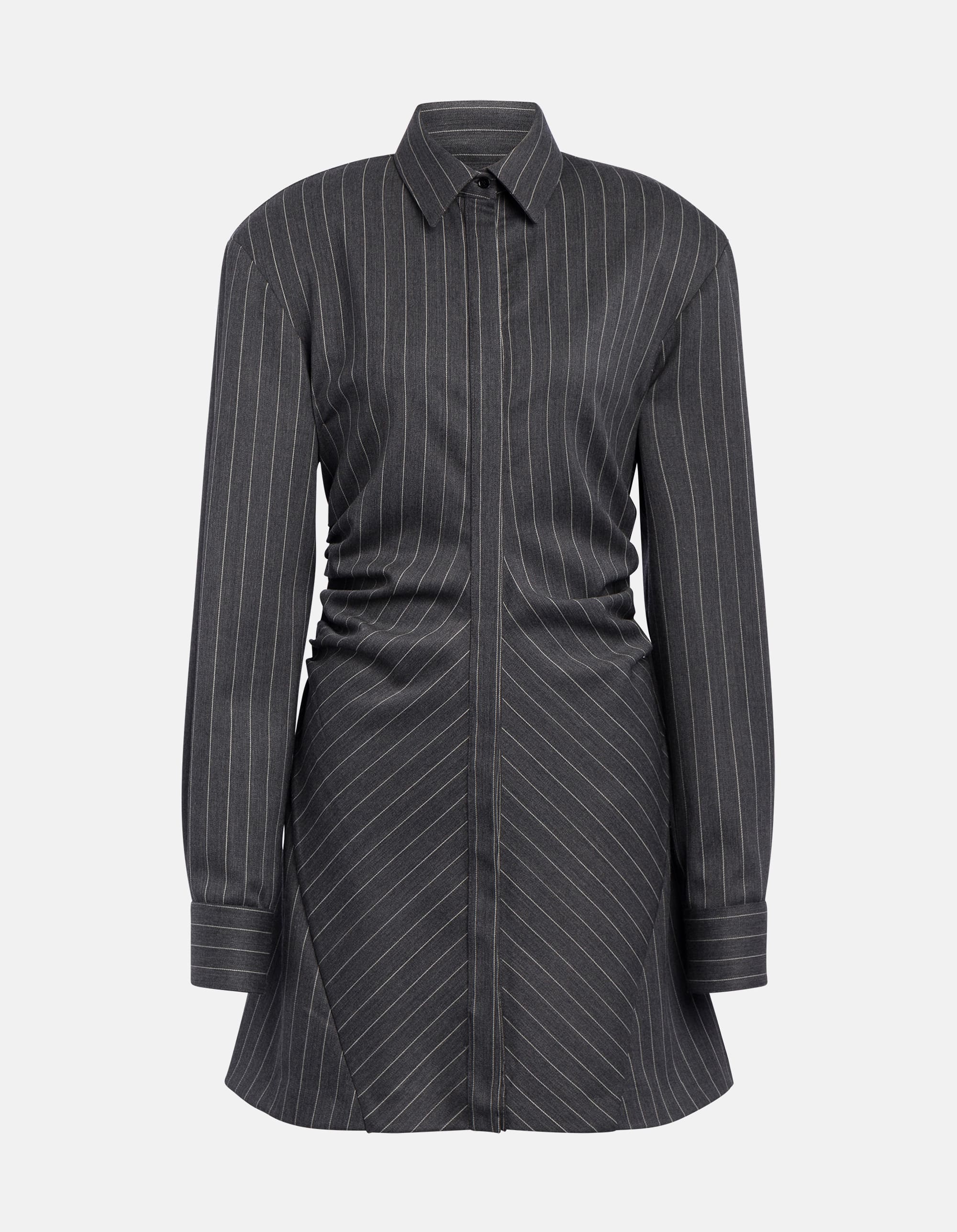 Shirt-style mini dress in pinstripe fresh wool