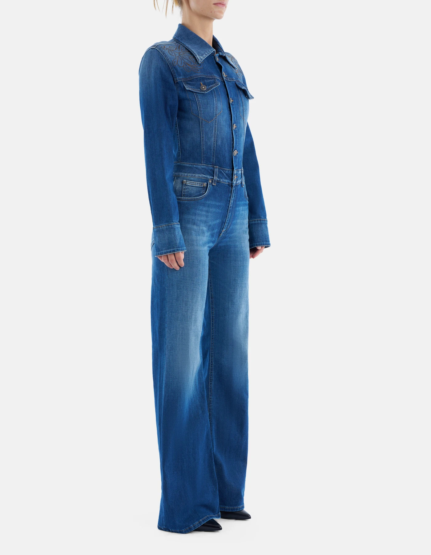 Tuta in denim stretch da donna, blu