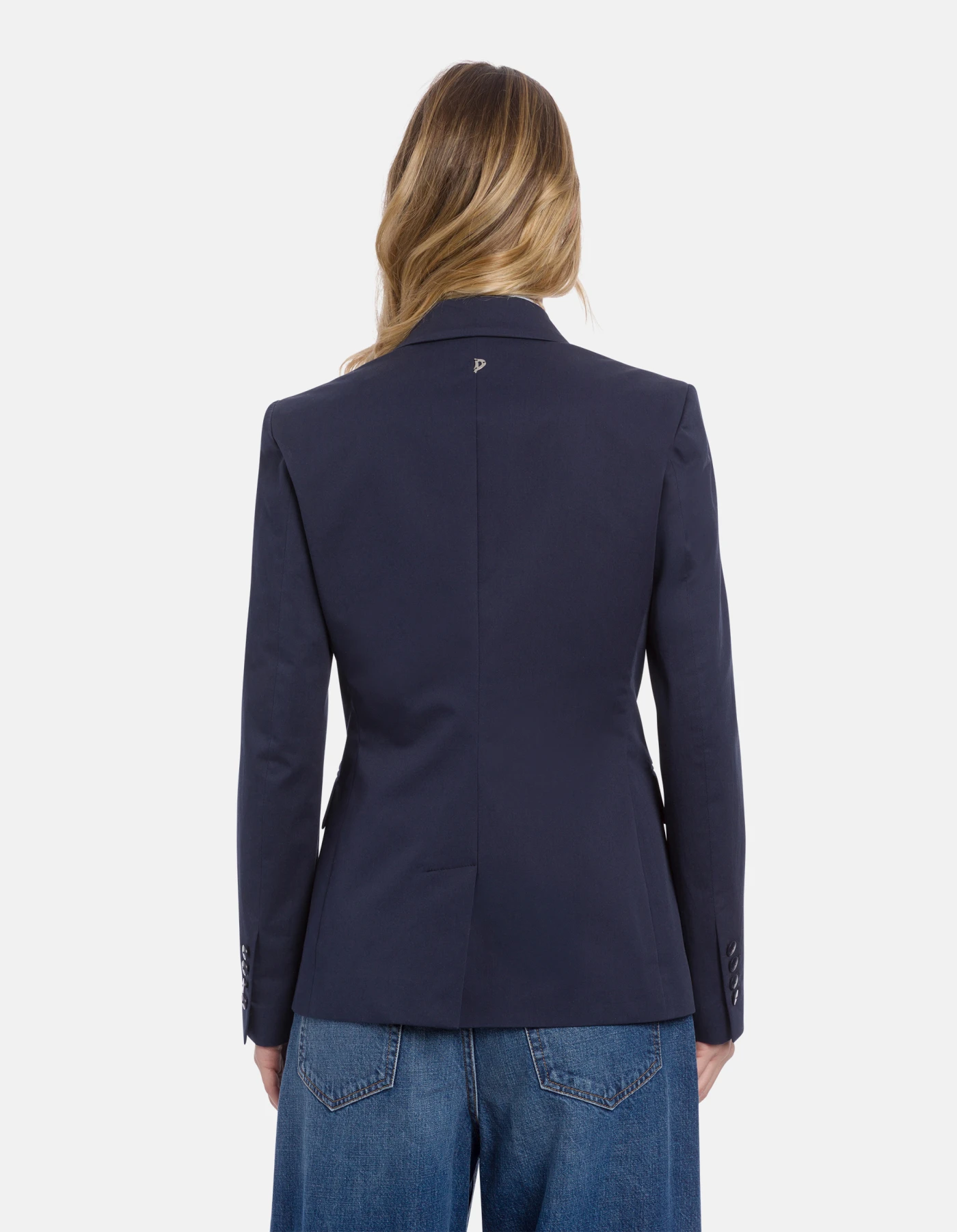 Slim-fit double-breasted blazer in cotton gabardine for women, blu