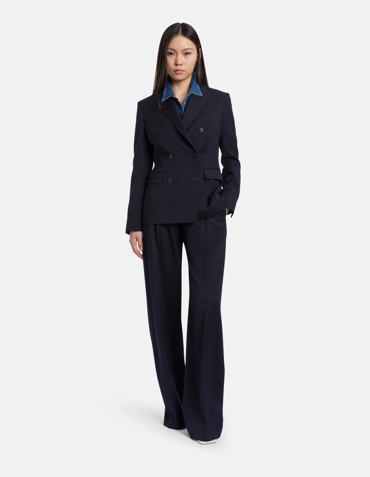 Slim-fit double-breasted blazer in cool wool gabardine for women