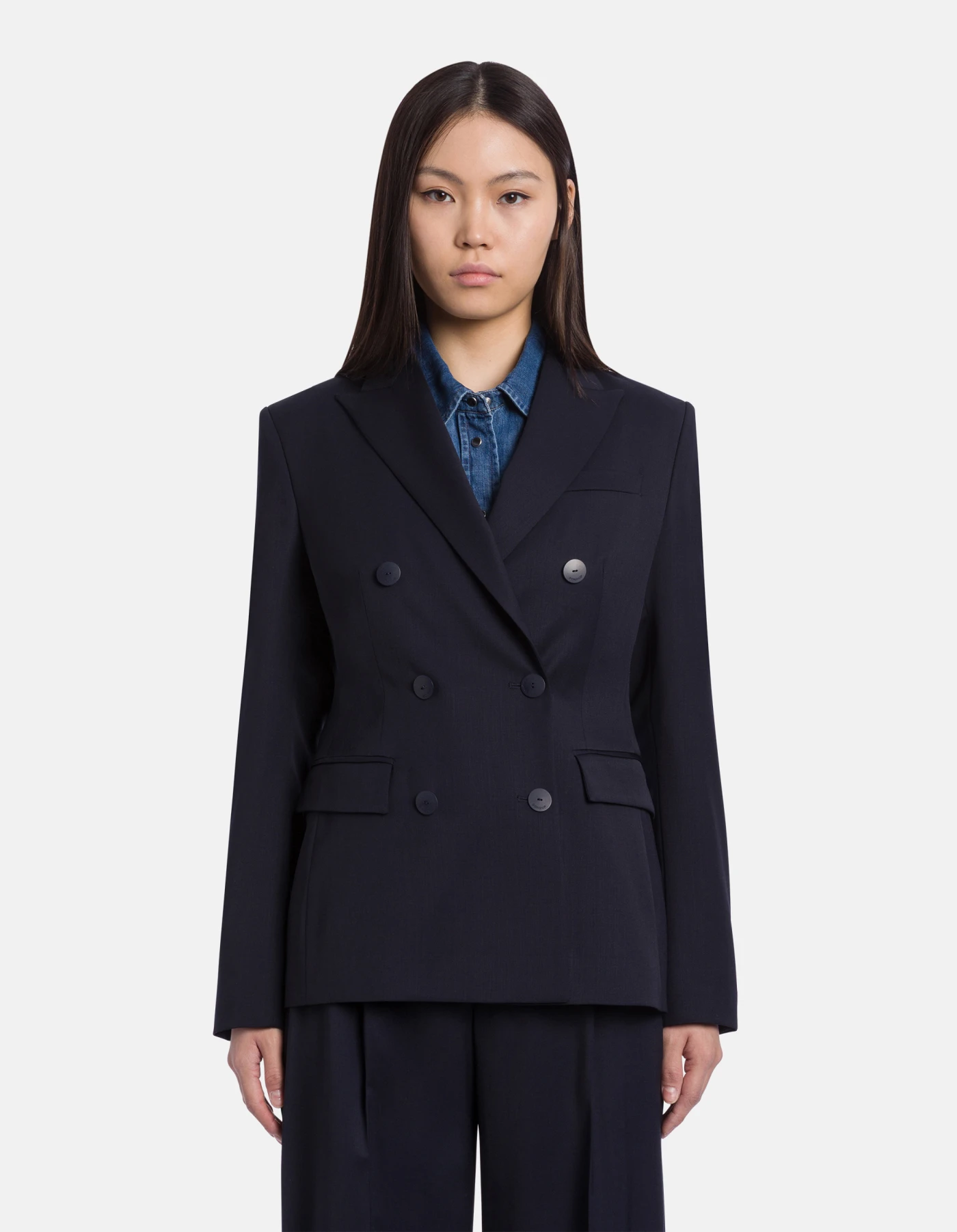 Slim-fit double-breasted blazer in cool wool gabardine for women