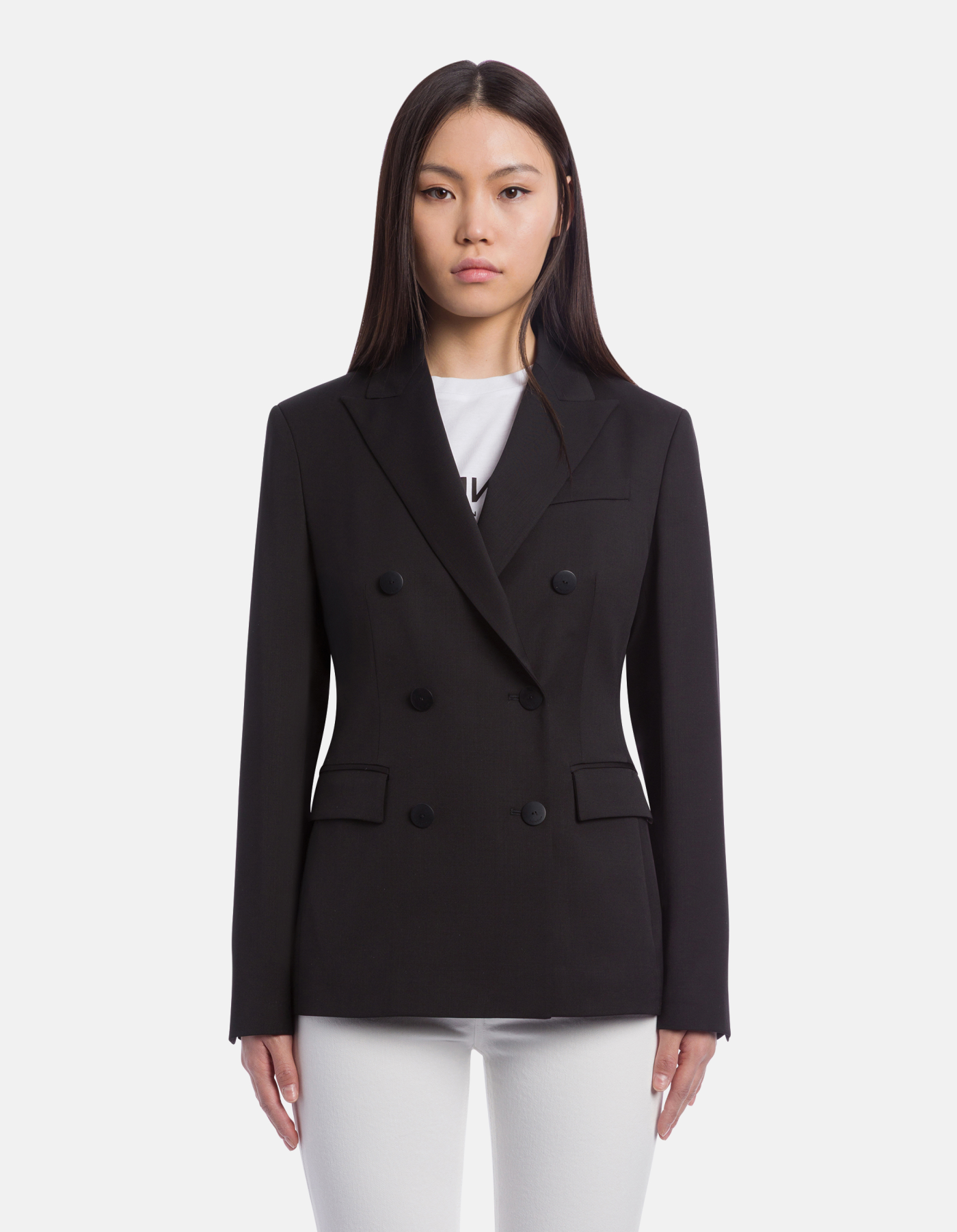 Slim-fit double-breasted blazer in cool wool gabardine for women