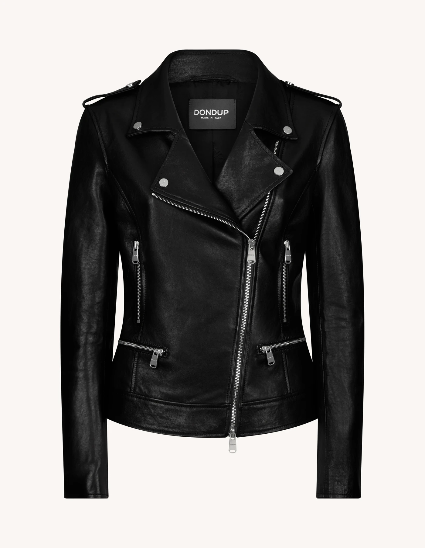 Slim-fit biker jacket in nappa leather for women, black | Dondup Slim-fit biker jacket in nappa leather for women, black | Dondup