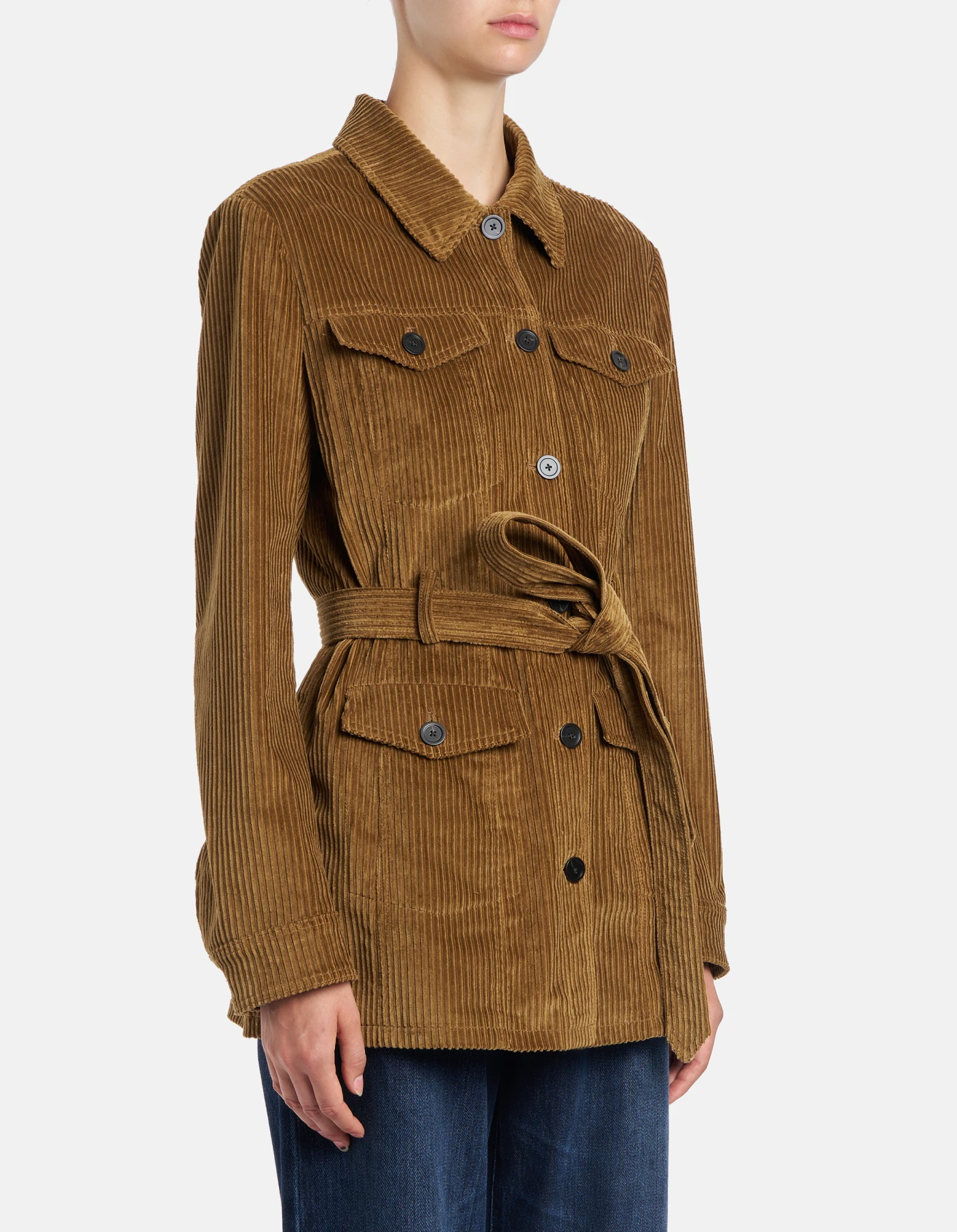 Slim-fit jacket in corduroy for women, cinnamon