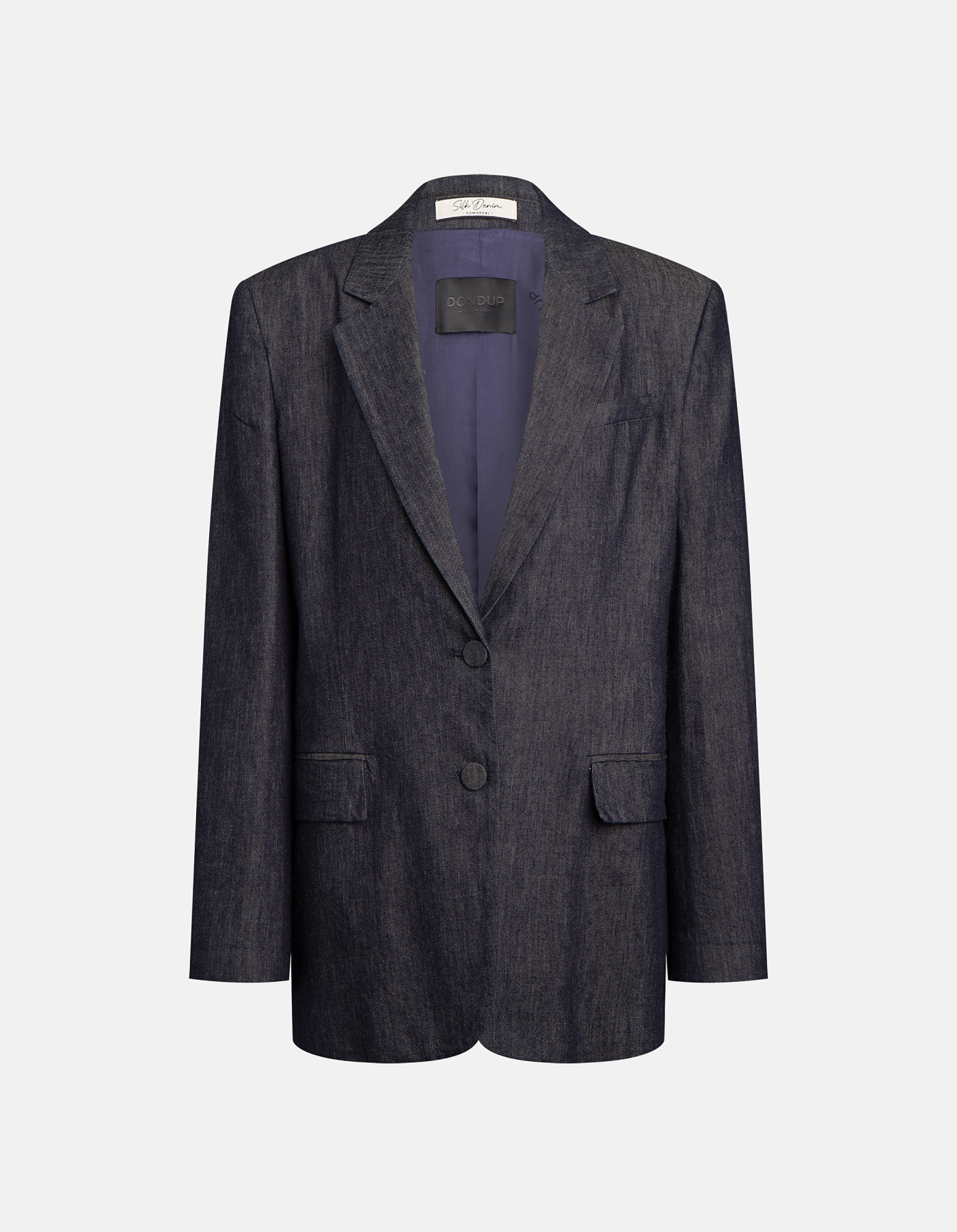 Loose single-breasted blazer in rigid silk denim