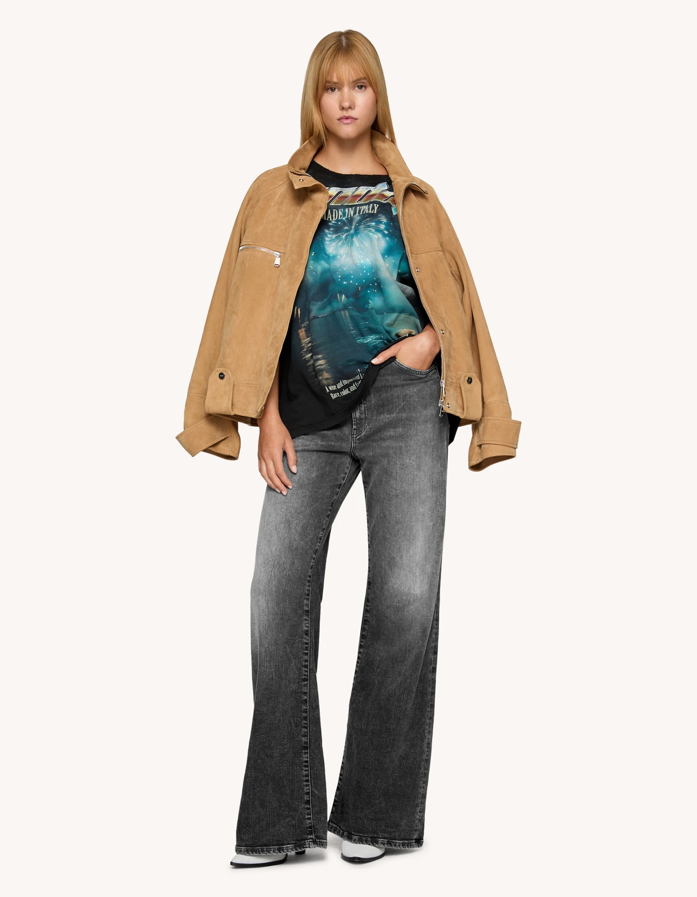 Jeans Amber wide leg in denim stretch da donna, nero | Dondup