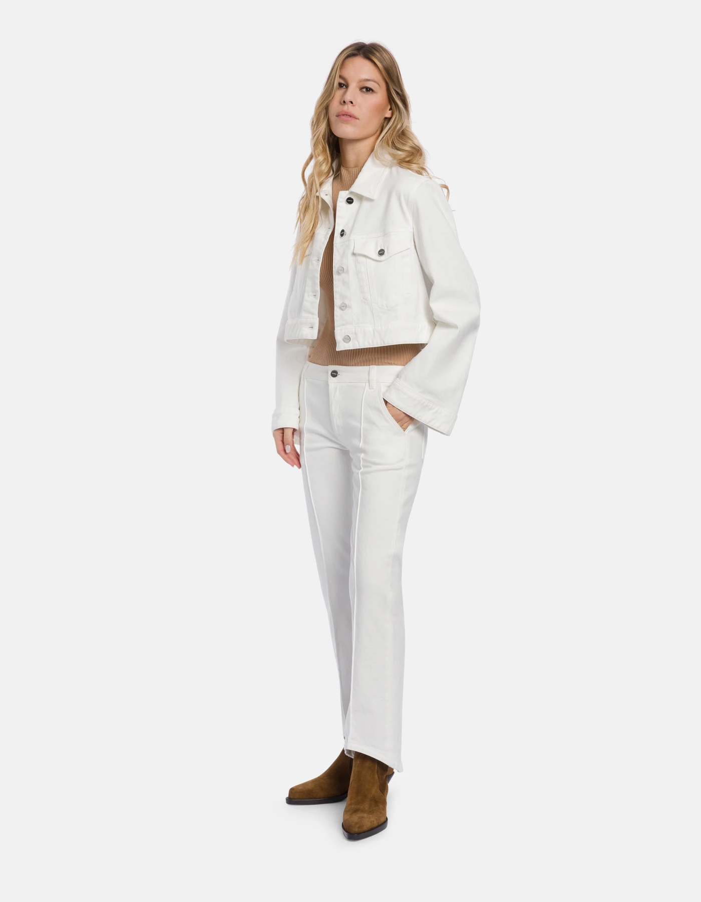Yasmin bootcut jeans in stretch bull denim for women, latte | Dondup