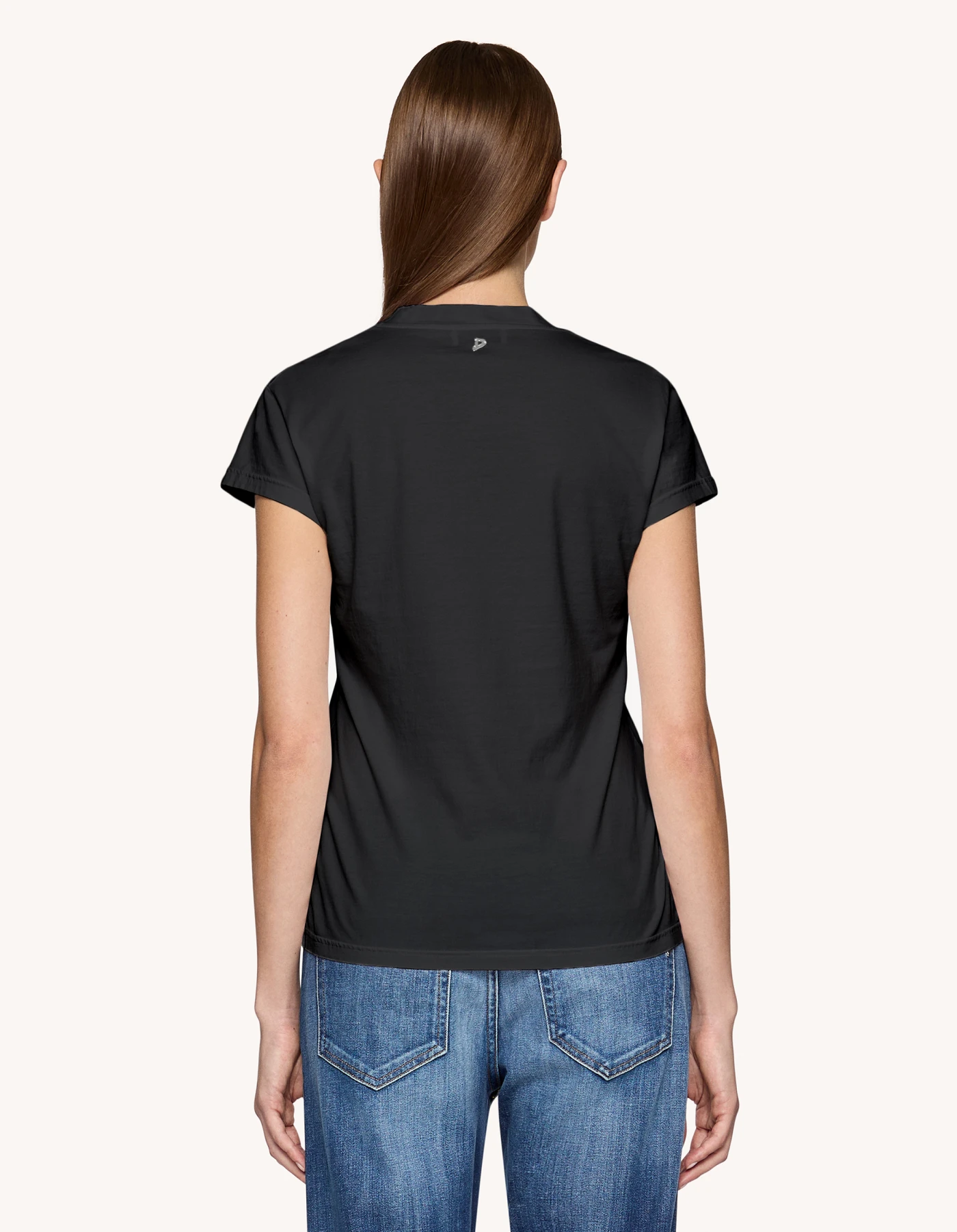 Regular-fit V-neck T-shirt in jersey for women, black | Dondup