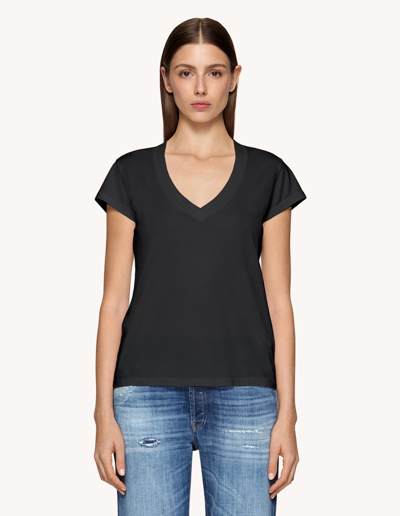 Regular-fit V-neck T-shirt in jersey for women, black | Dondup