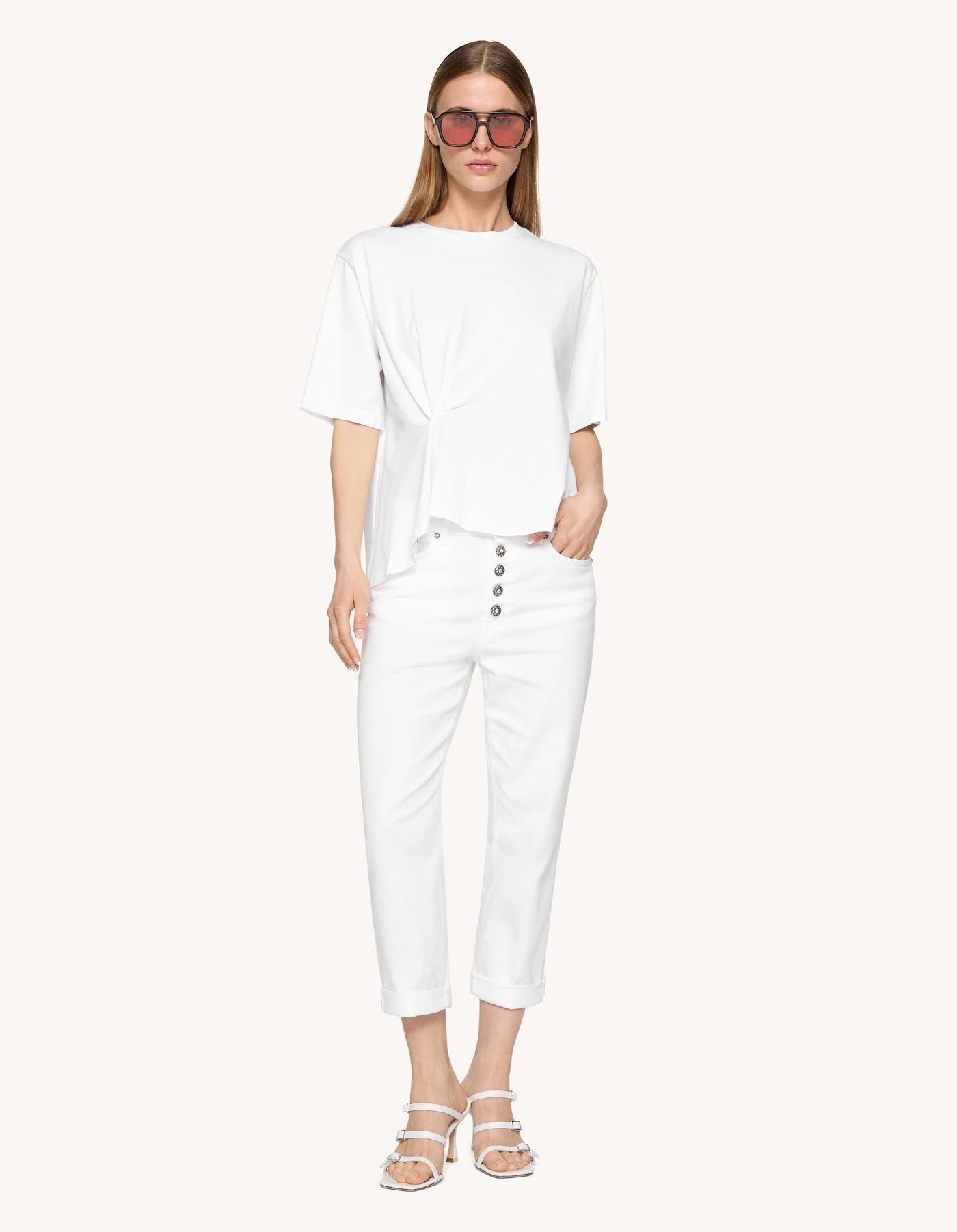 Tシャツ・カットソー DONDUP Woman T-Shirt White DS037JF0351DPTD 000 Cropped crew-neck T-shirt in jersey for women, white | Dondup
