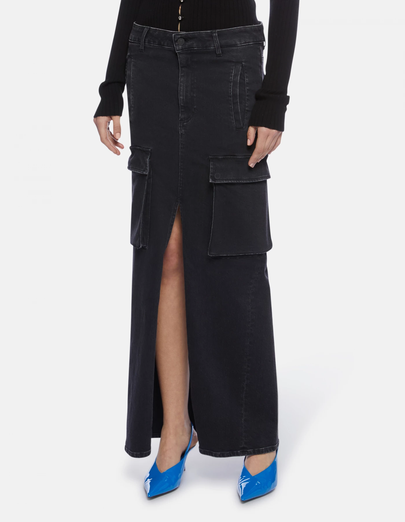 Long stretch denim skirt black woman Dondup