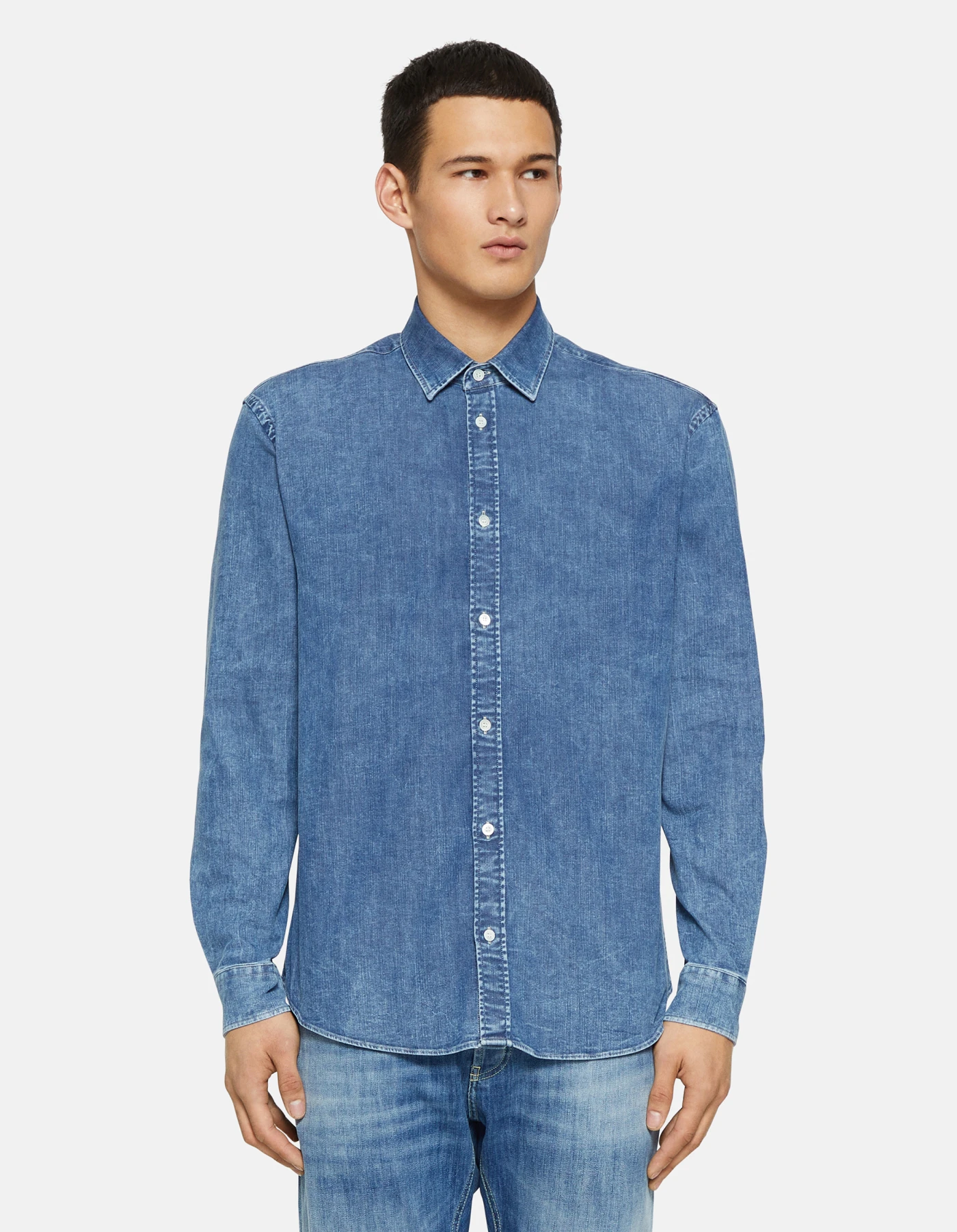 Regular-fit denim shirt for men, blue | Dondup
