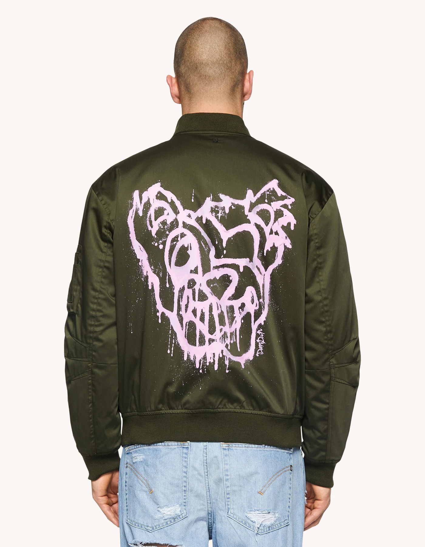 Bomberjacke in normaler Passform aus Satin für herren, militärgrün  