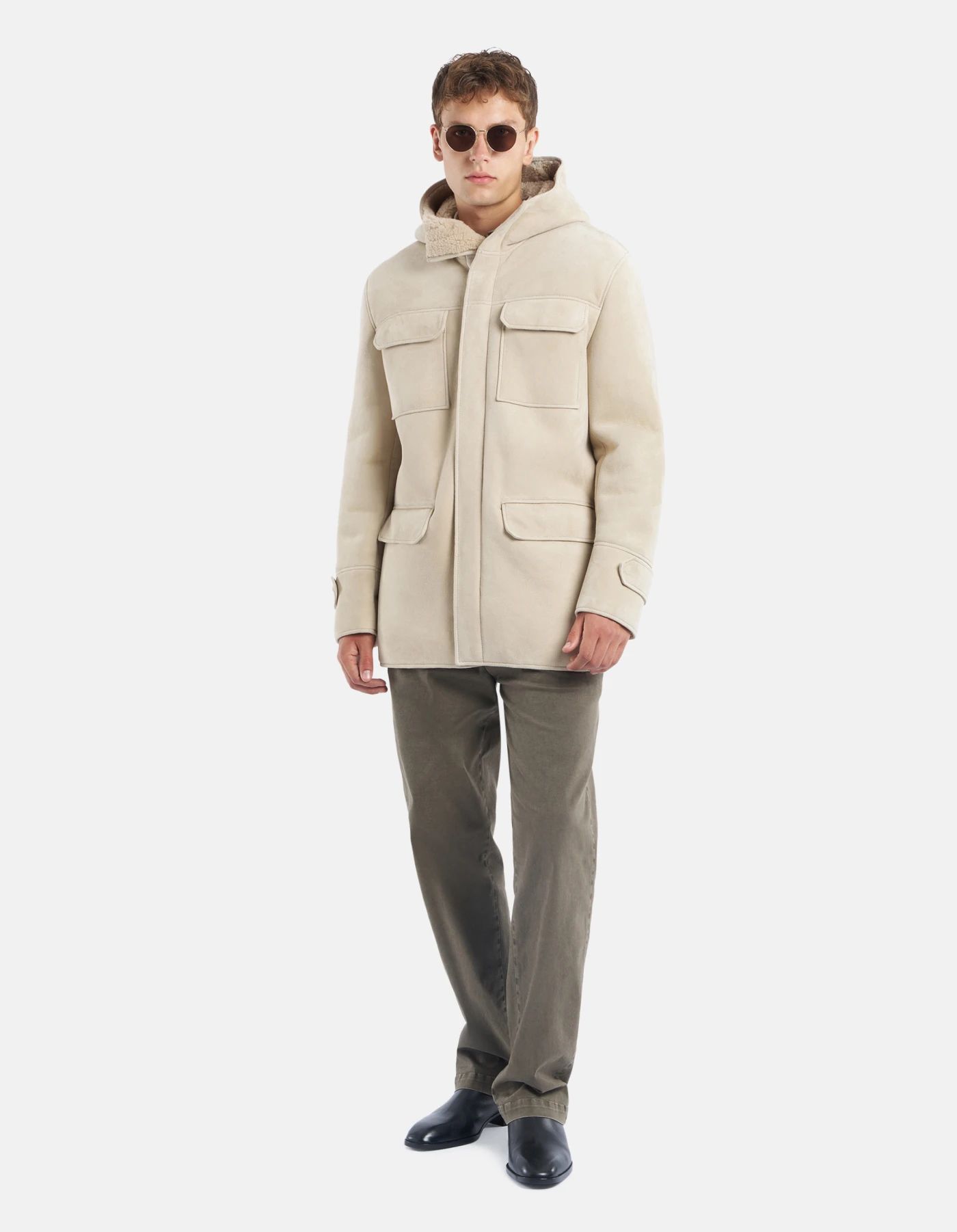 Regular-fit shearling jacket for men, beige