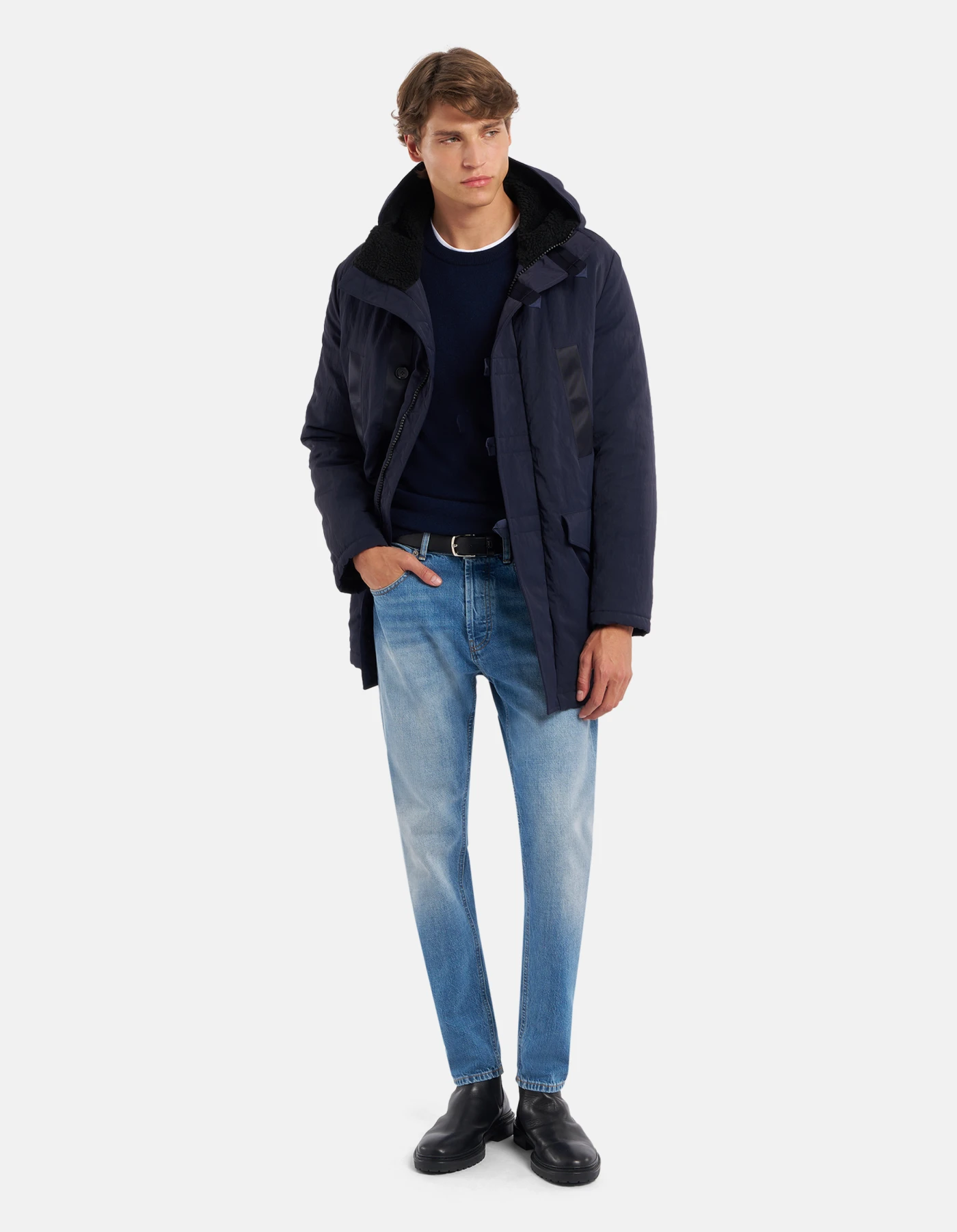 Regular-fit parka in nylon gabardine for men, navy blue