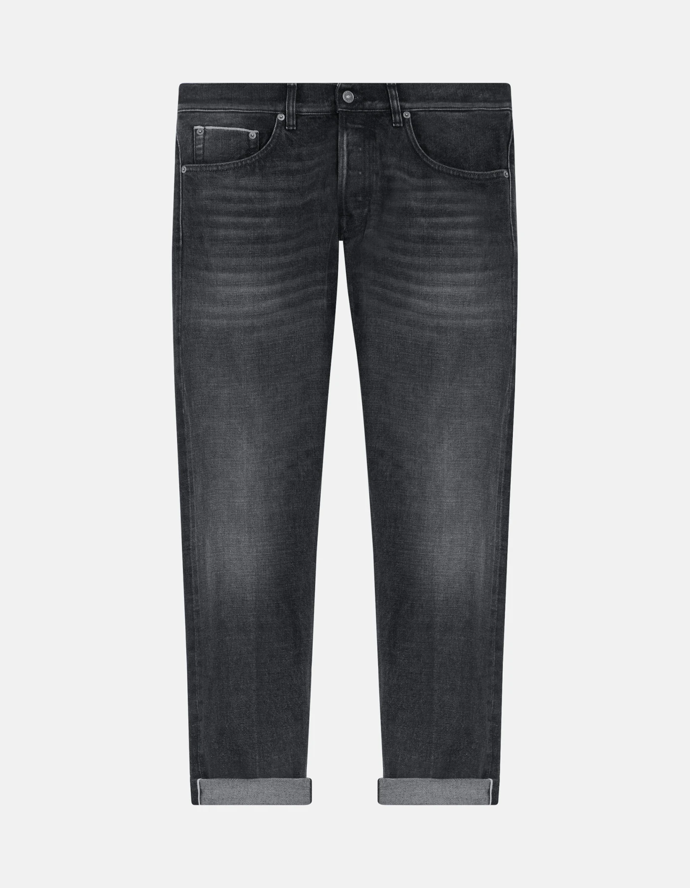 Icon regular-fit jeans in selvedge rigid denim for men, black