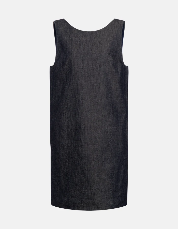 Short rigid silk denim dress