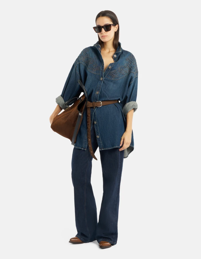 Abito over in denim fisso