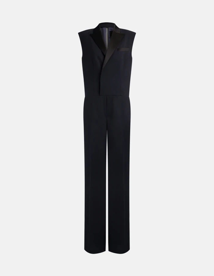 Regular-fit jumpsuit in wool-blend gabardine