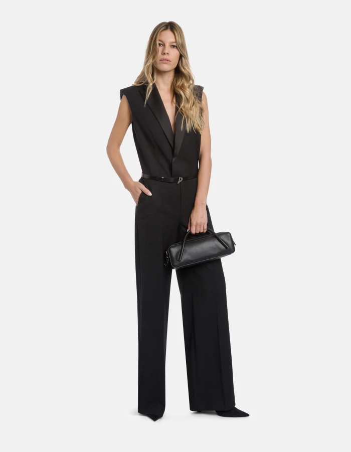 Regular-fit jumpsuit in wool-blend gabardine