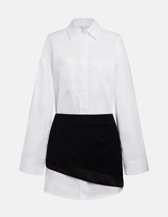 Short yarn-dyed gabardine dress