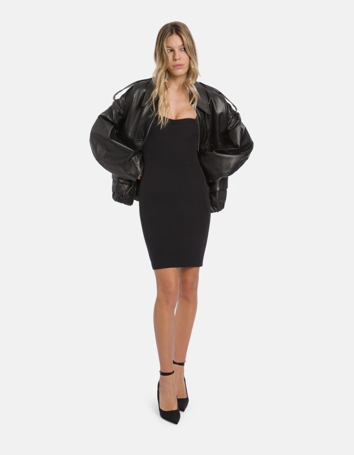 Bi-stretch plain weave midi dress