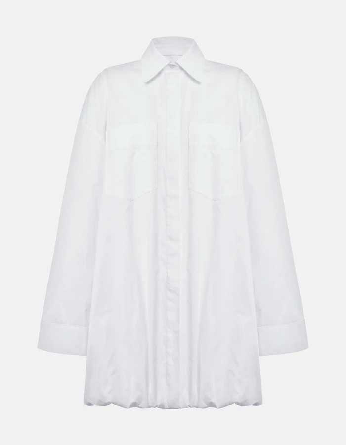 Short yarn-dyed gabardine dress