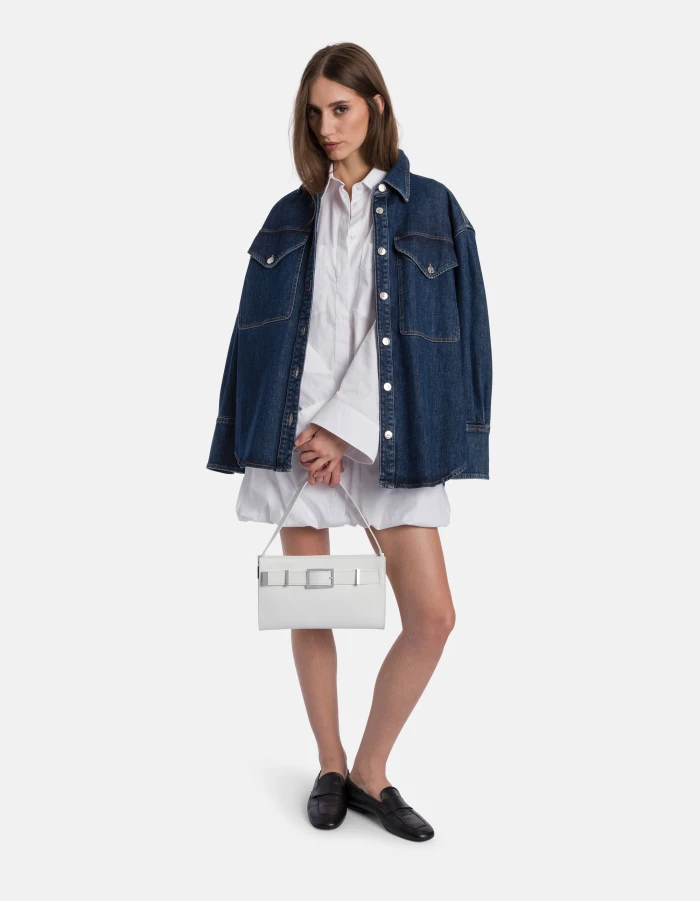 Short yarn-dyed gabardine dress