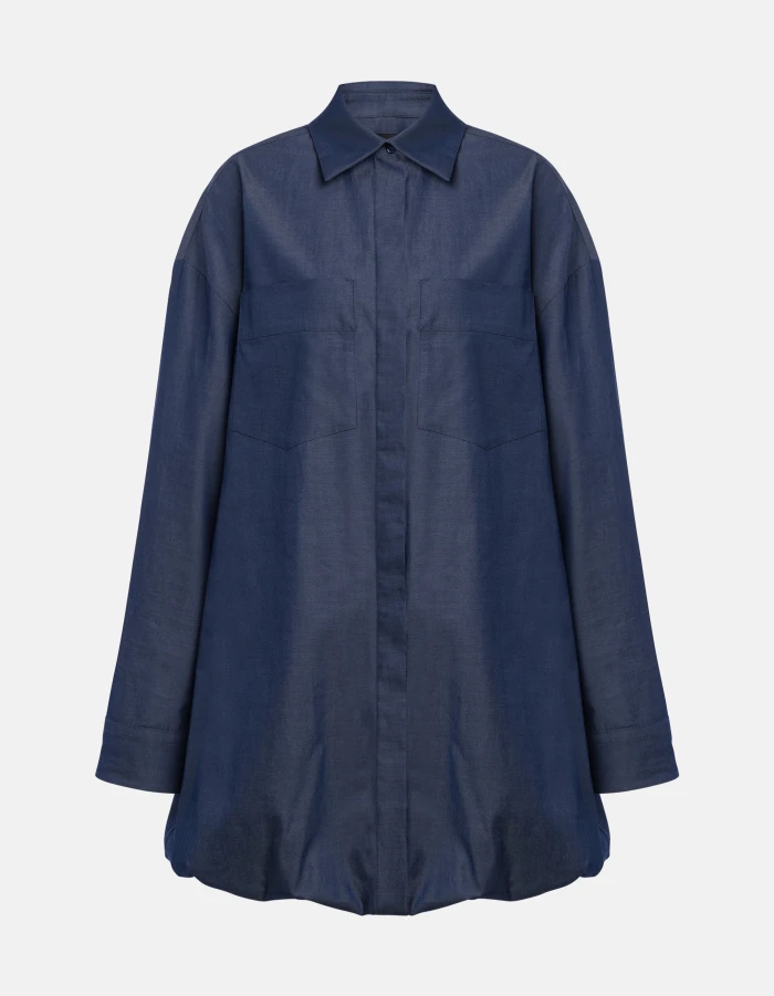 Short yarn-dyed gabardine dress