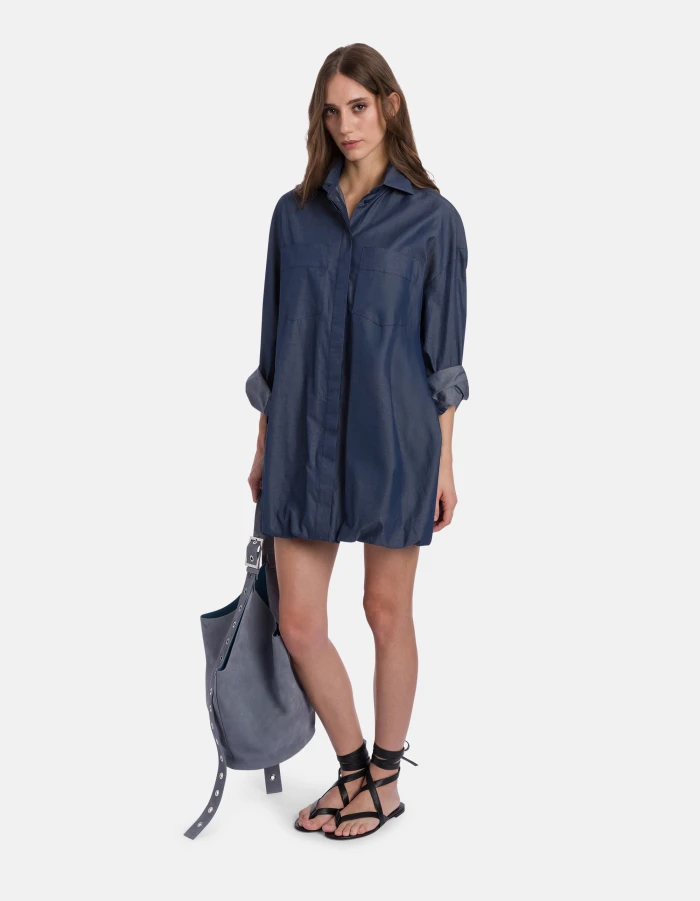 Short yarn-dyed gabardine dress