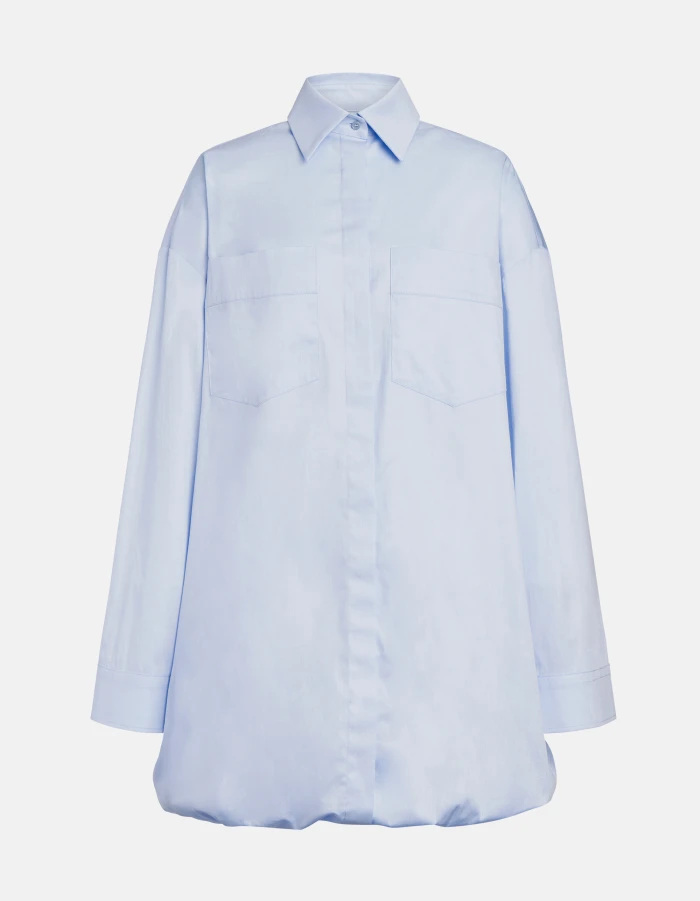 Short yarn-dyed gabardine dress