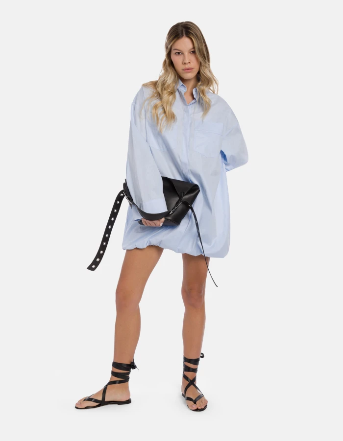 Short yarn-dyed gabardine dress