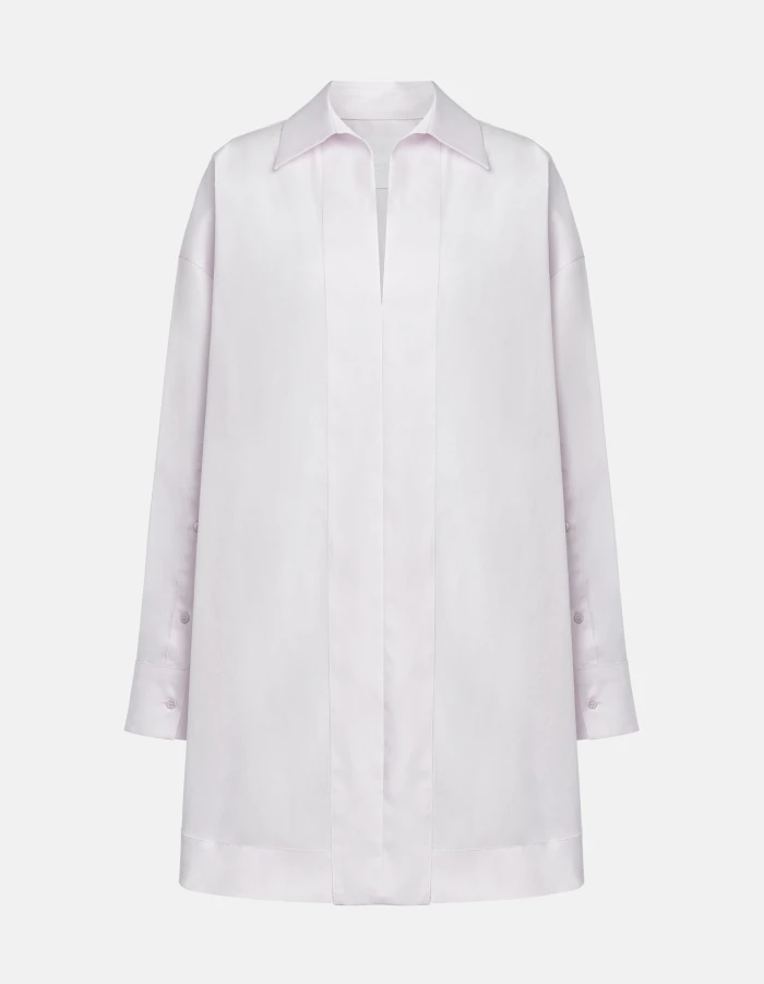 Short yarn-dyed gabardine dress