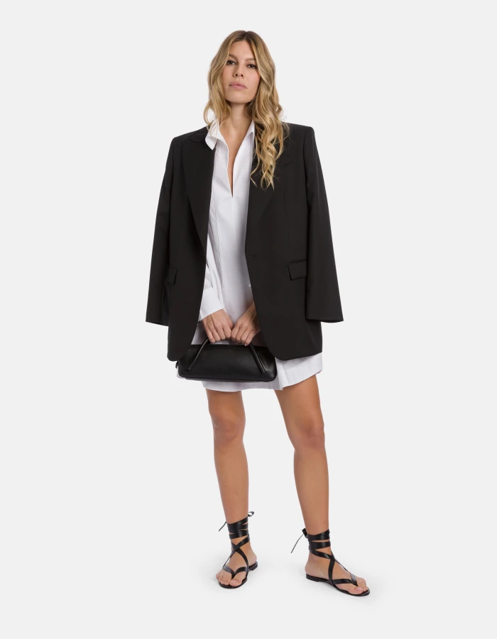 Short yarn-dyed gabardine dress