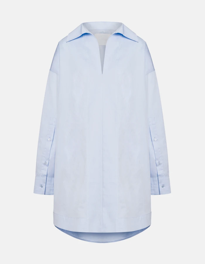 Short yarn-dyed gabardine dress