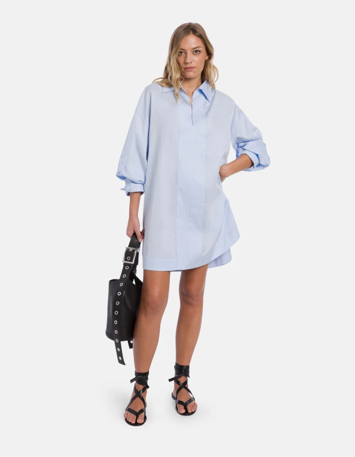 Short yarn-dyed gabardine dress