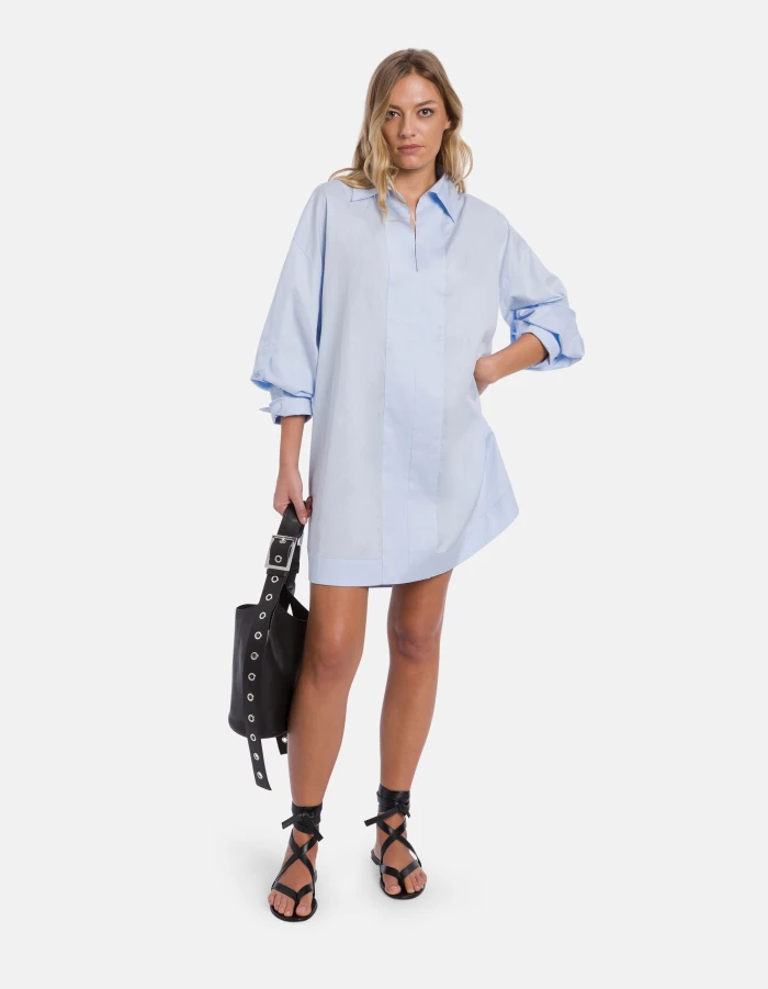 Short yarn-dyed gabardine dress