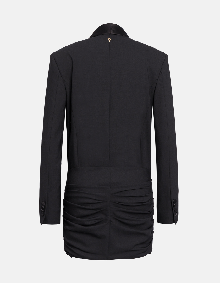 Short dress in wool-blend canvas