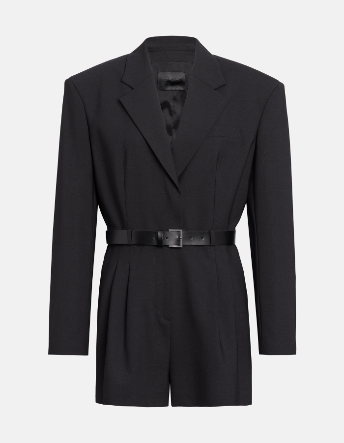 Short jumpsuit in wool-blend canvas
