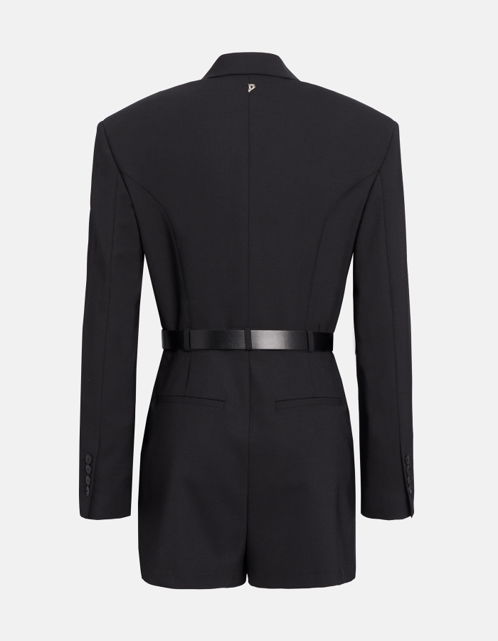 Short jumpsuit in wool-blend canvas