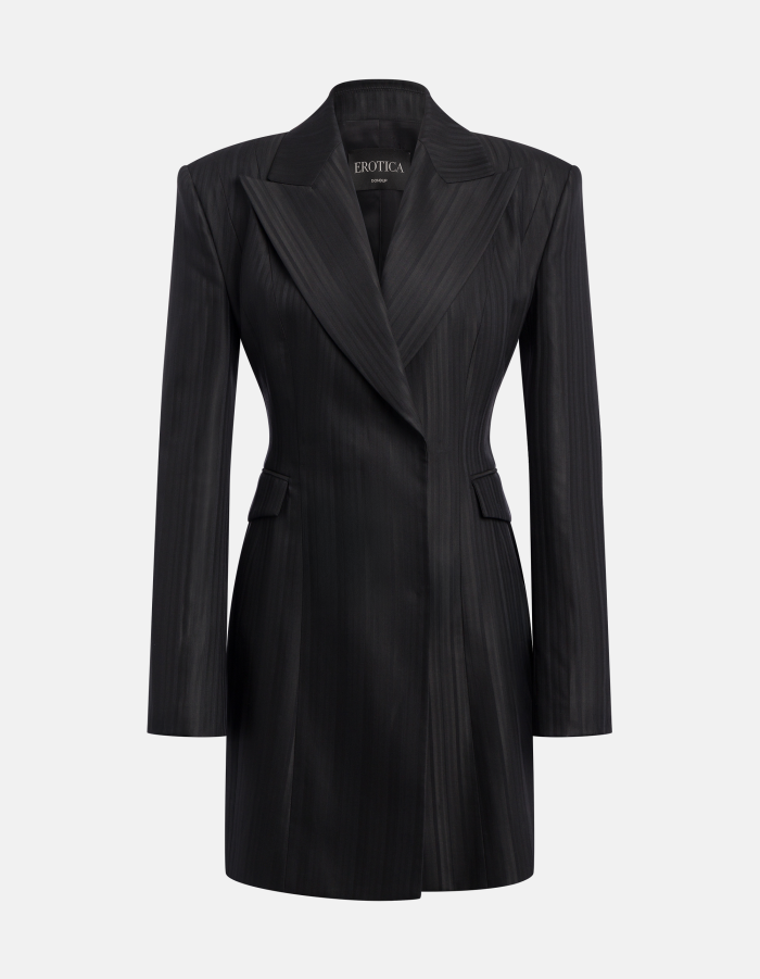 Miniabito robe-manteau in gessato lana e viscosa