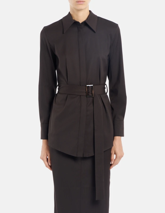 Camicia slim in gabardina misto lana