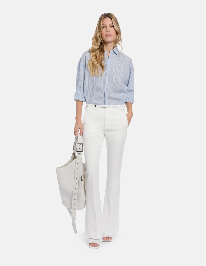 Loose-fit striped viscose shirt