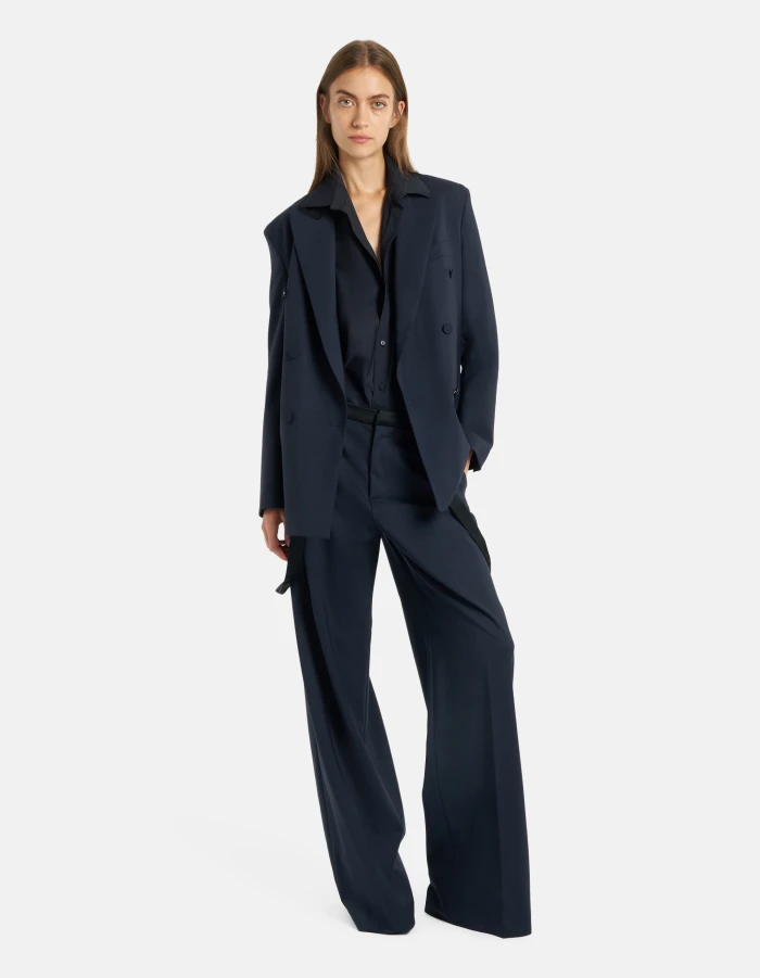 Camicia loose in popeline di lana extrafine