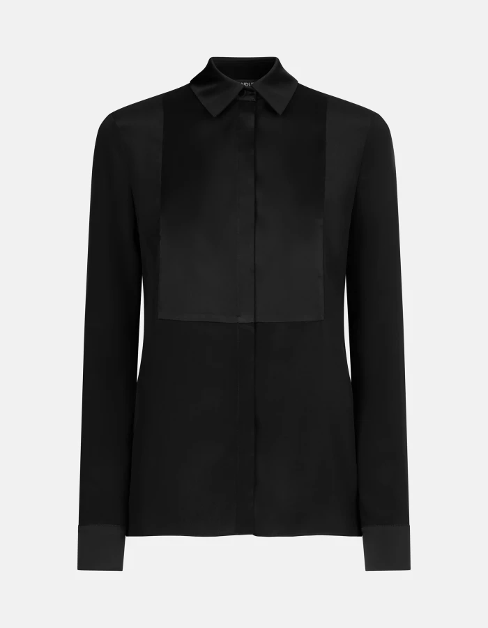 Camicia slim in crêpe misto seta