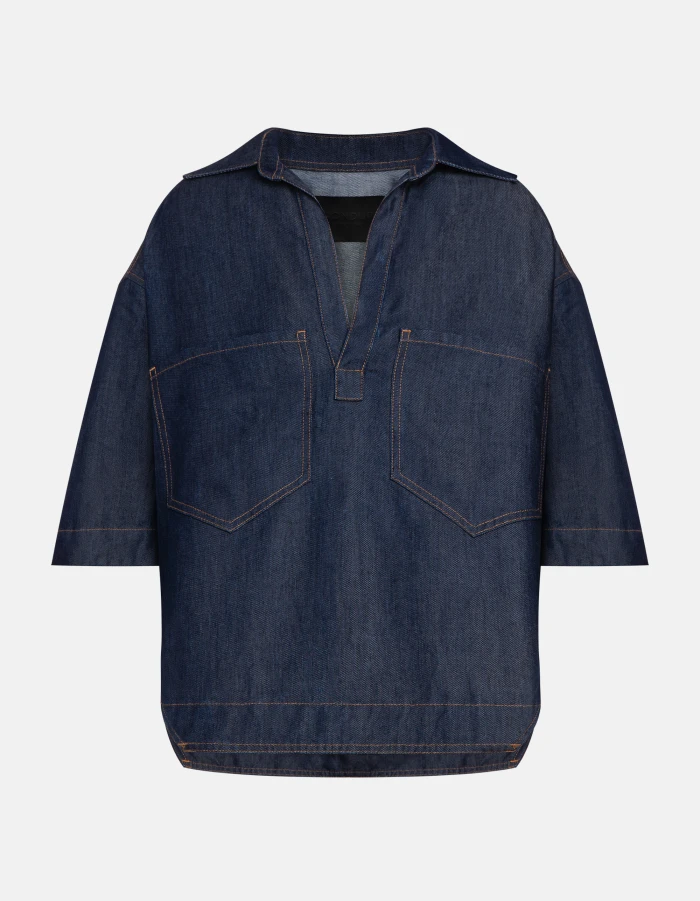 Regular-fit rigid lyocell denim shirt