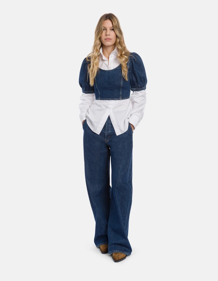 Stretch denim crop top