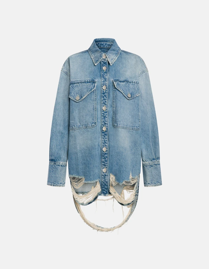Oversized rigid denim shirt