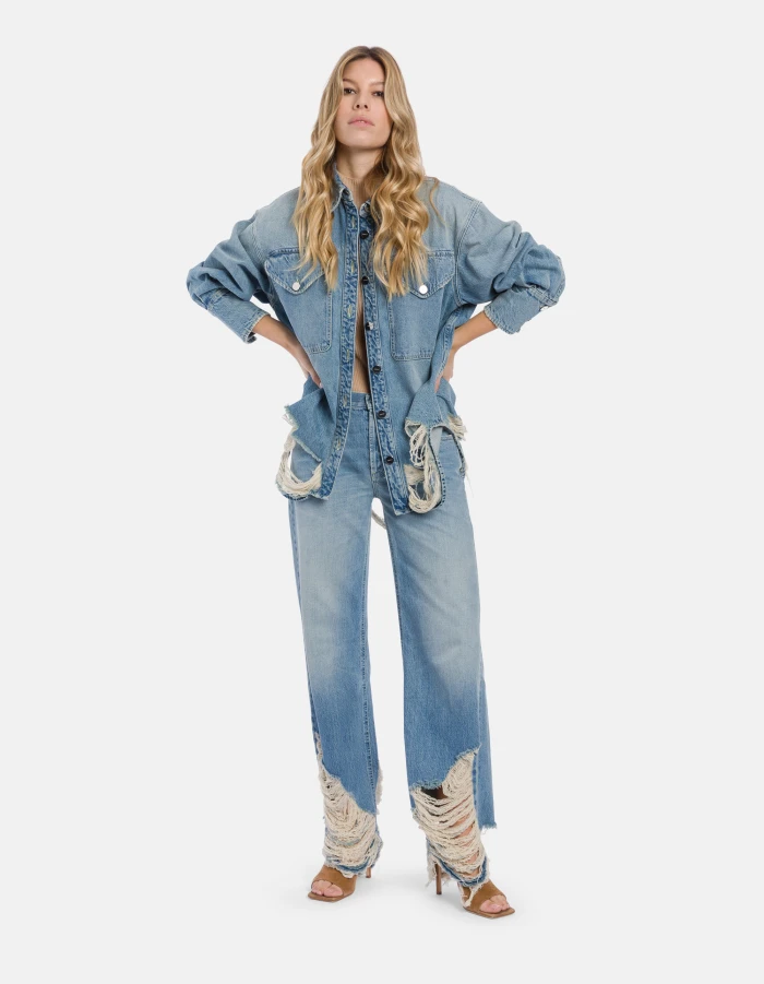 Oversized rigid denim shirt