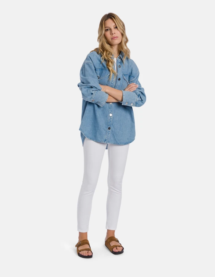 Oversized shirt in rigid cotton and lyocell denim